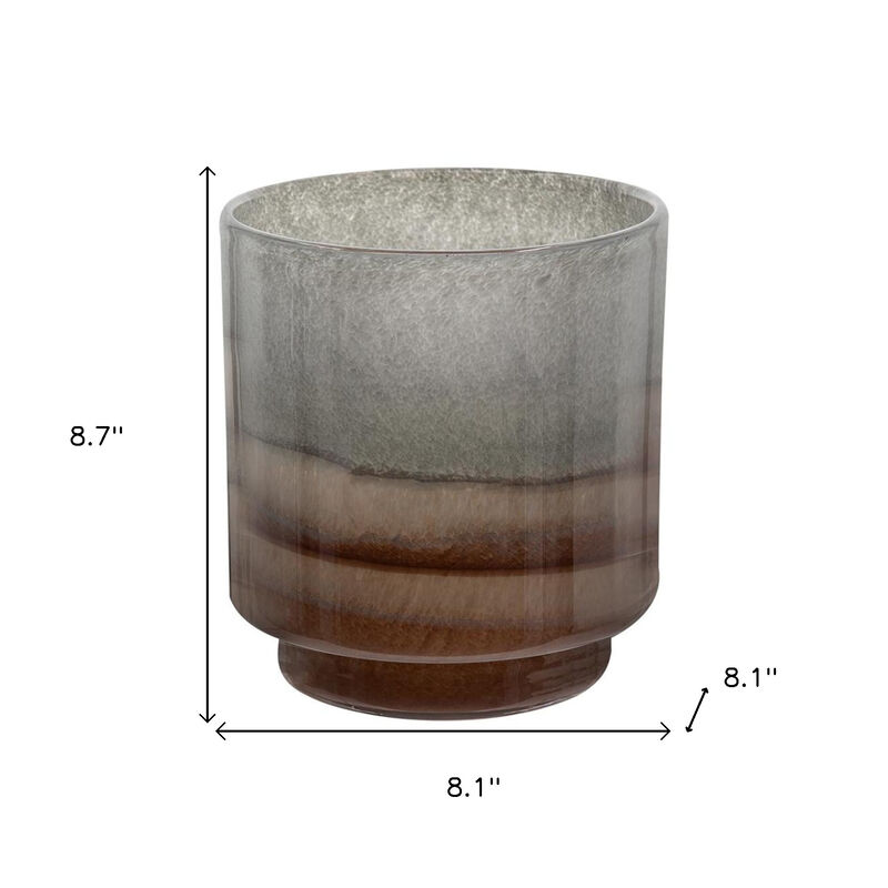 HomeRoots 9" Gray And Brown Ombre Glass Round Table Vase image number 6