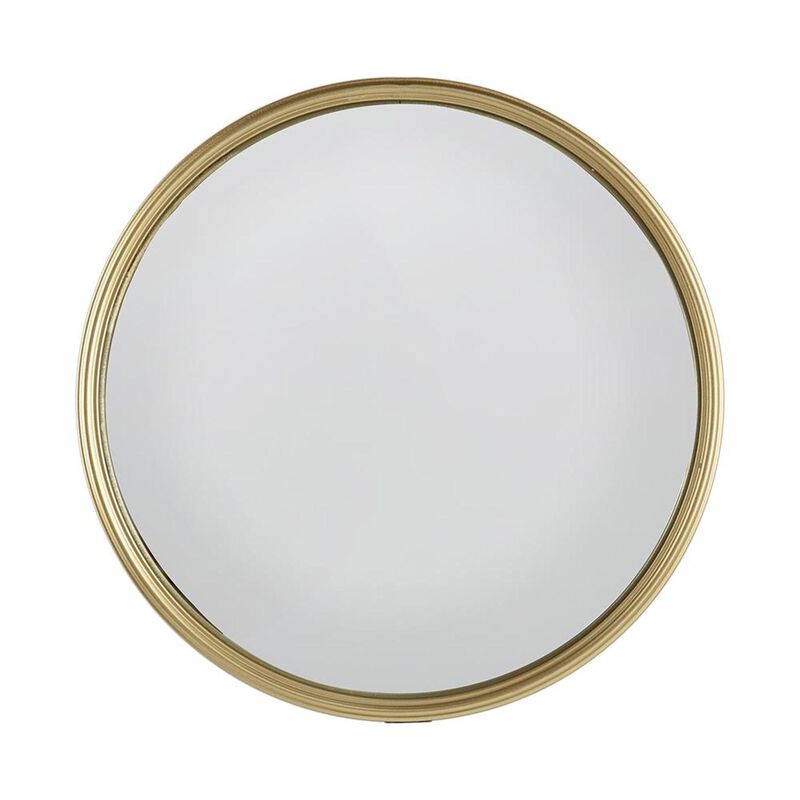 HomeRoots 10" Gold Round Iron Textured Framed Accent Mirror image number 2