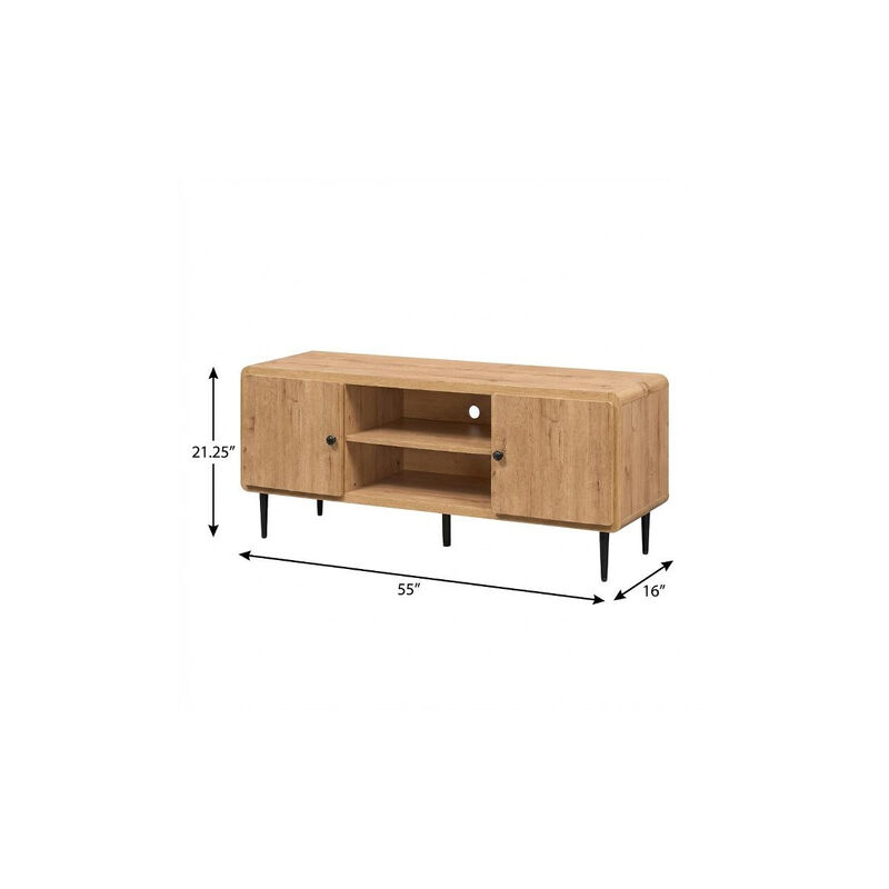 HomeRoots 55" Natural Wood Enclosed and Open Storage TV Stand image number 5