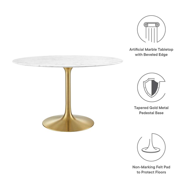 Modway - Lippa 	48" Round Artificial Marble Dining Table Gold White