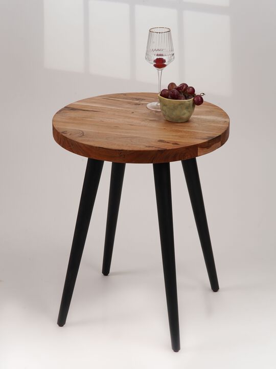 Handmade Eco-Friendly Vintage Acacia Wood & Iron Walnut Black Round Table 24"x20"x20" From BBH Homes