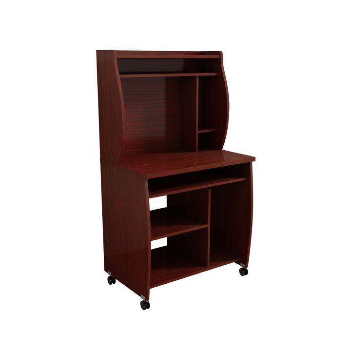 Niro Utility Desk Cart with Hutch, 7 Shelves, 53 Inch Mahogany Brown