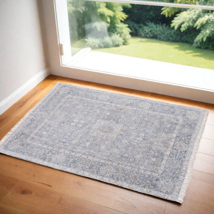 HomeRoots Abstract Hand Woven Distressed Area Rug With Fringe