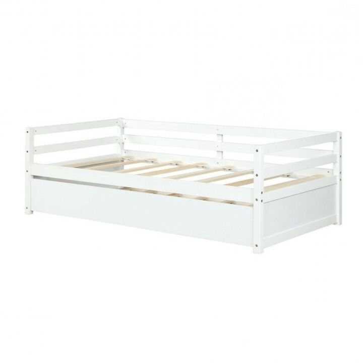 QuikFurn Twin/Twin Dorm Style Trundle Daybed Platform Bed Frame in White