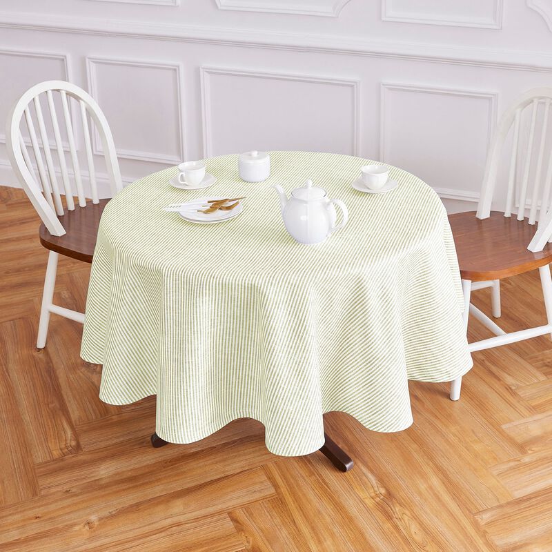 Solino Home Narrow Stripe 100% Linen Round Tablecloth &ndash; Handcrafted, Machine Washable, Perfect for Holiday and Everyday Dining