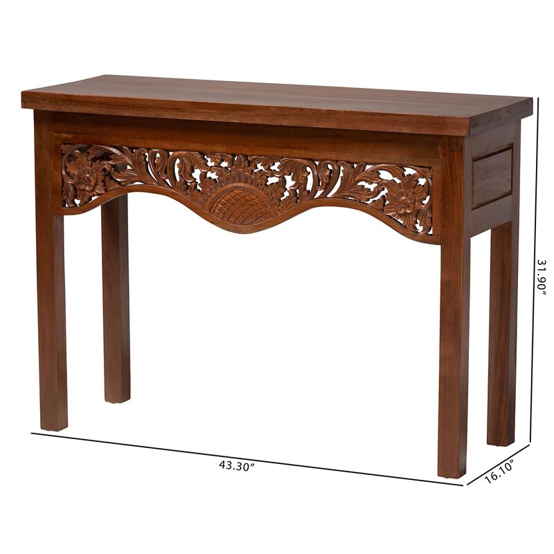 bali & pari Alannis Mahogany Wood Console Table - Accent Table with Carved Floral Apron for Entryway, Living Room, or Hallway image number 8