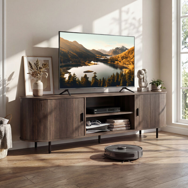 Modern Entertainment Center TV Stand with Fluted Sliding Doors image number 4