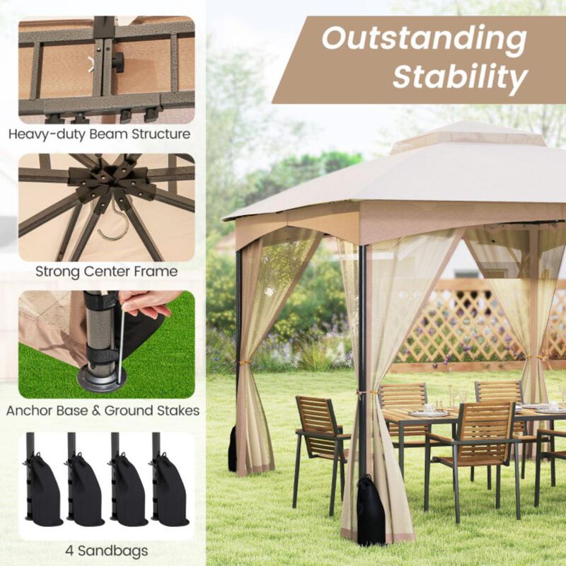 Hivvago Patio Gazebo with Netting Walls with 4 Sandbags