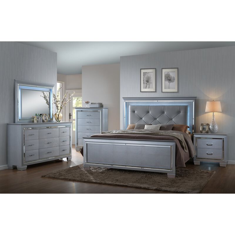 Streamdale Glam Silver Nightstand with Night Light image number 8