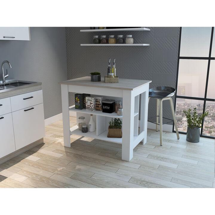 Streamdale Rockaway 3-Shelf Kitchen Island And Light