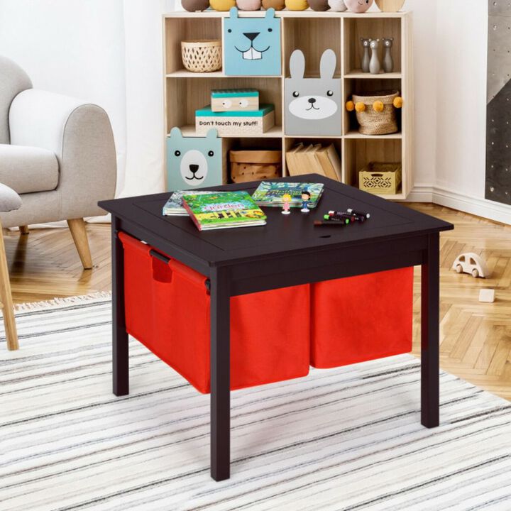 2-in-1 Kids Double-sided Activity Building Block Table with Red Drawers