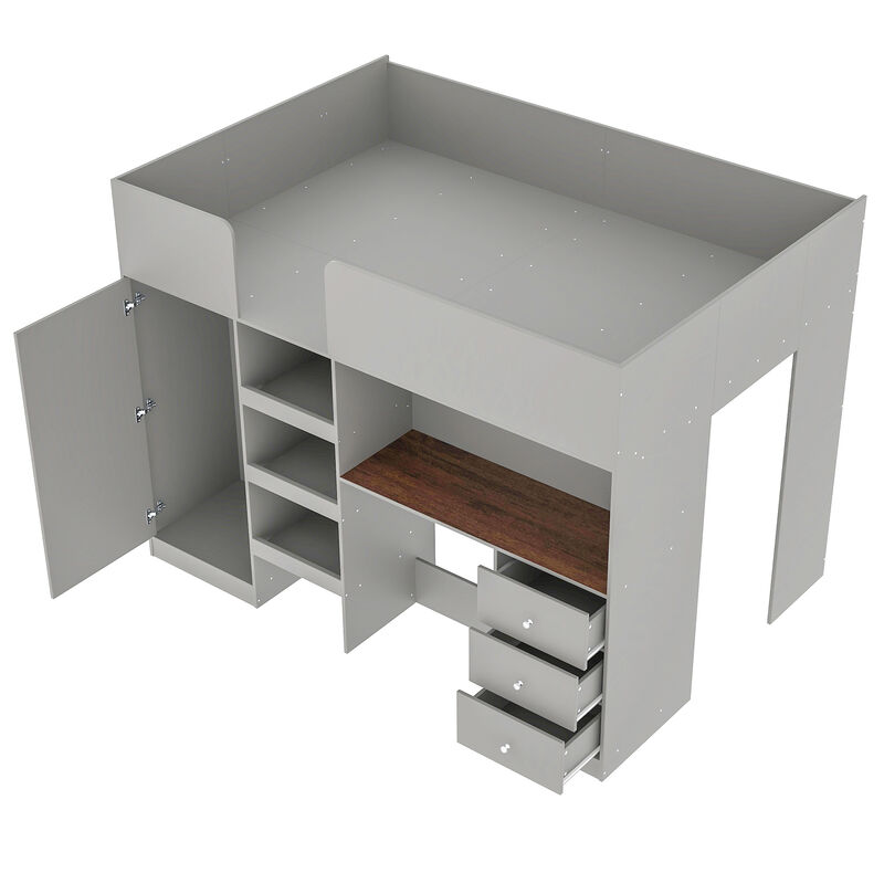 Merax Loft Bed with Wardrobe and Desk