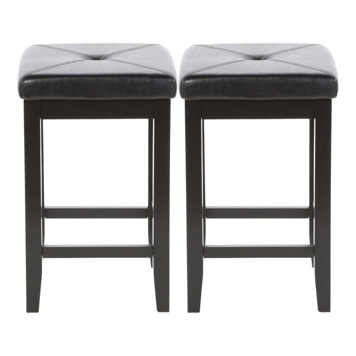 Set of 2 Backless Barstools – Faux Leather Seat for Counter or Breakfast Bar