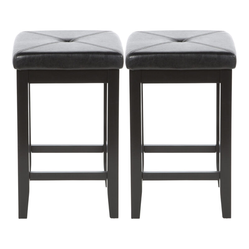 Set of 2 Backless Barstools – Faux Leather Seat for Counter or Breakfast Bar