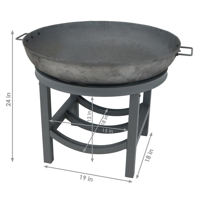 Sunnydaze 30 in Round Cast Iron Fire Pit Bowl with Built-In Log Rack