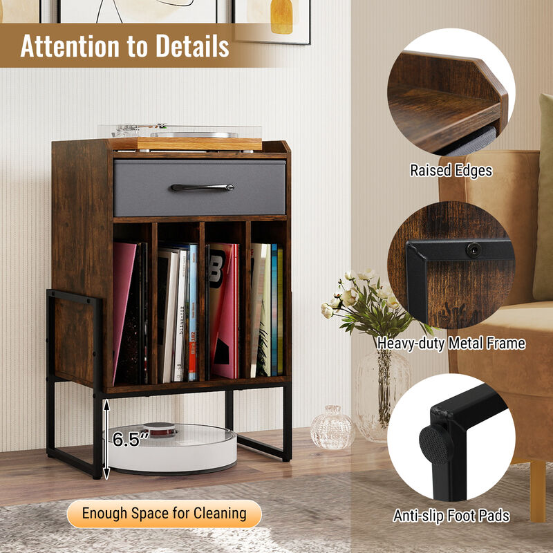 Record Player Stand with Storage Drawer and Vinyl Record Holder image number 5