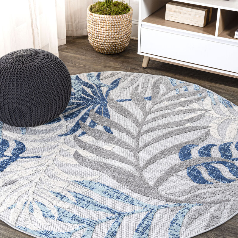 Tropics Palm Leaves Round Indoor/Outdoor Area Rug