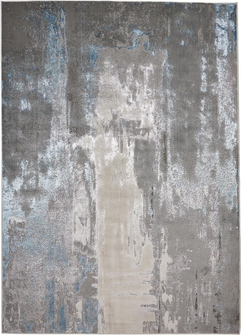 HomeRoots 5' X 8' Gray Ivory And Blue Abstract Area Rug image number 0