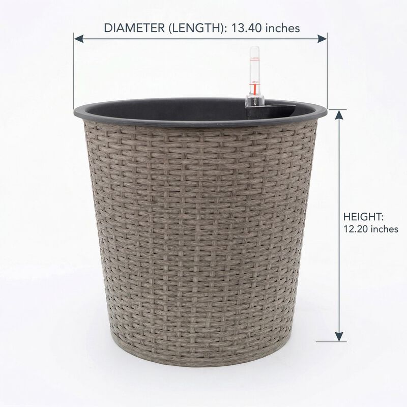 13 in.Gray Wicker Self-watering Planter image number 3