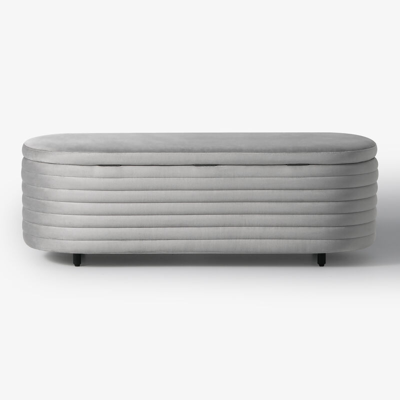 WestinTrends 54" Wide Mid-Century Modern Upholstered Velvet Tufted Oval Storage Ottoman Bench