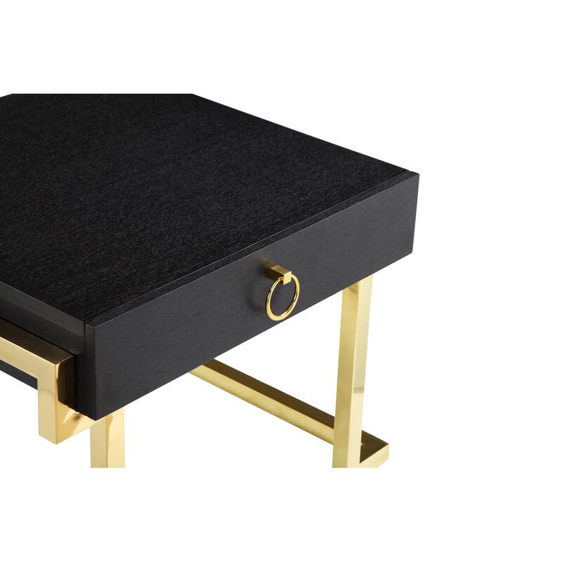 90210 Furniture Julia Side Table In Black Ash Veneer And Gold