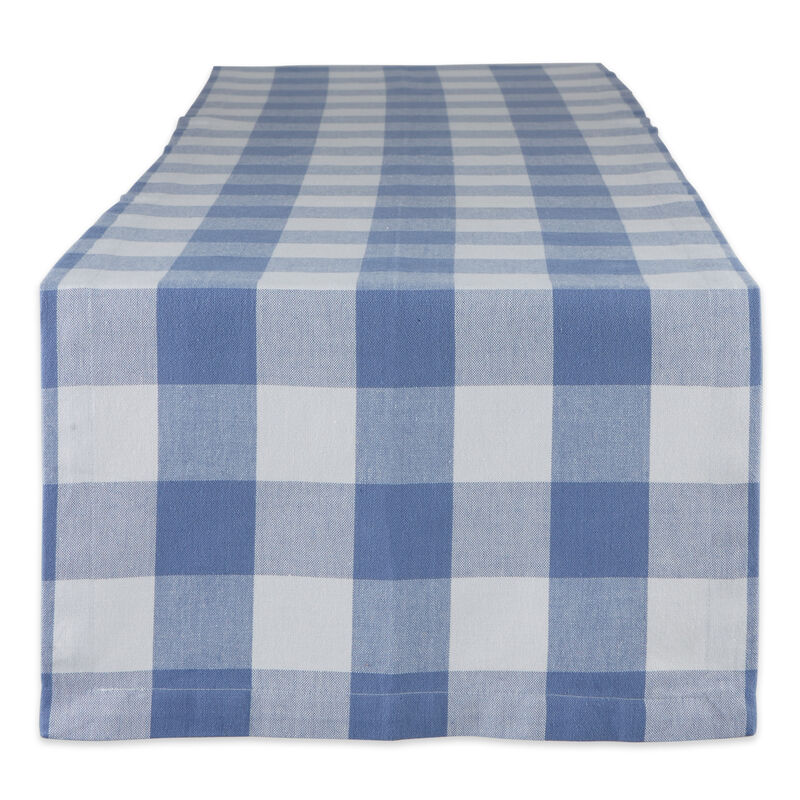 14" x 108" Stonewash Blue and White Rectangular Home Essentials Buffalo Checkered Table Runner