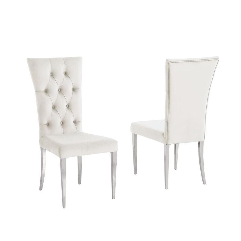 Danis Beige Velvet with Silver Dining Chairs, Set of 2