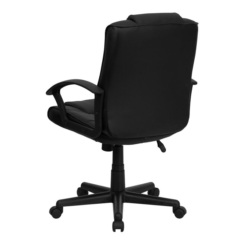 Lindon Mid-Back Black LeatherSoft Swivel Task Office Chair with Arms image number 4