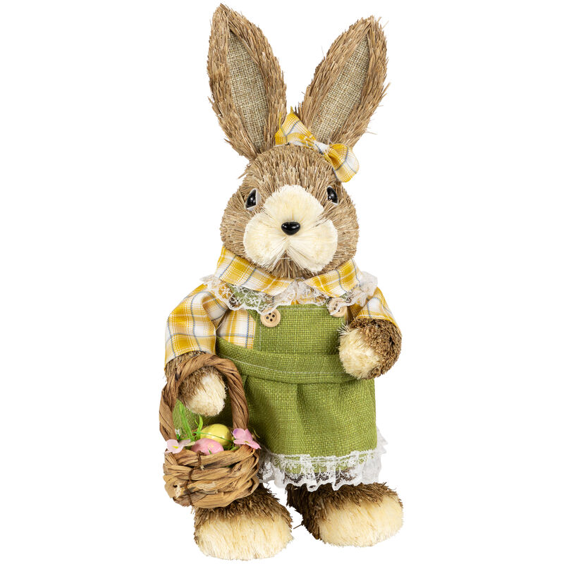 Rustic Girl Rabbit with Easter Basket Figure - 13.75" - Yellow and Green