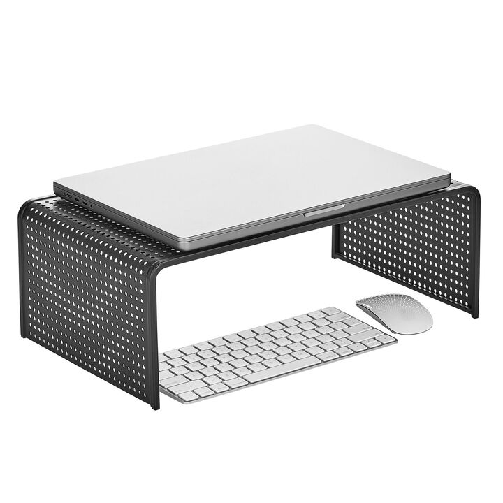 mDesign Large Metal Platform Riser Shelf for Laptop Computer, TV Monitor, Black