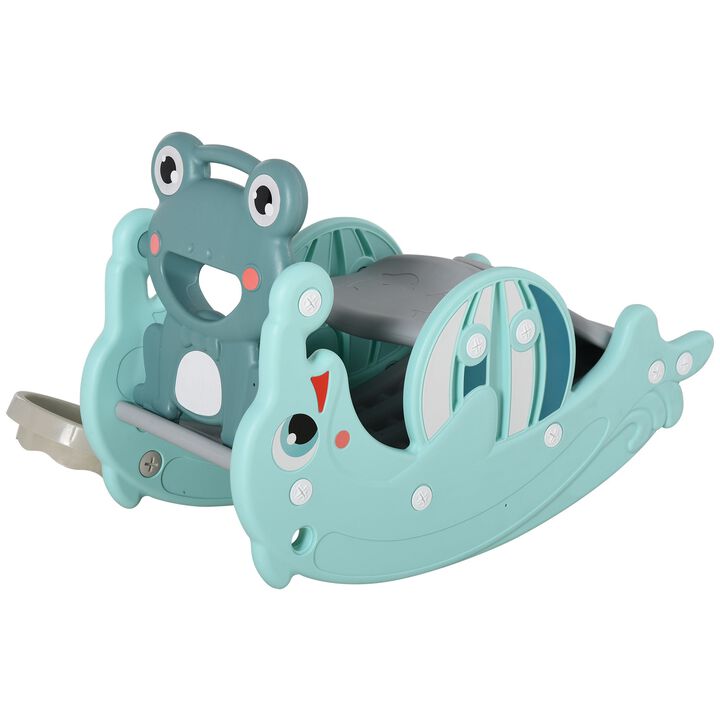 Green Toddler Playground: 3-in-1 Slide, Rocker, and Basketball Hoop