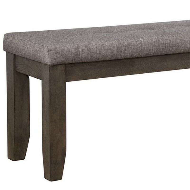 Rectangular Bench with Fabric Upholstered Seat, Gray - Benzara image number 4