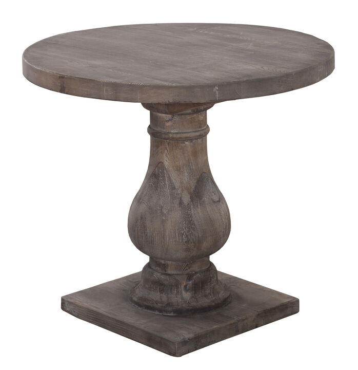 Wooden Round End Table with Pedestal Base, Brown- Benzara