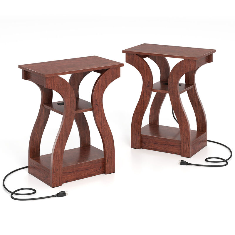 3-Tier End Tables Set of 2 with Built-In Charging Station and Storage Shelves image number 0