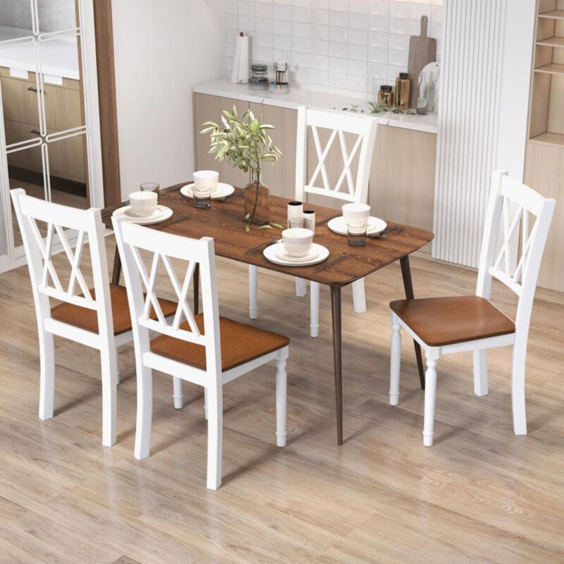 Hivvago Set of 2 Farmhouse Wooden Kitchen Chairs with Rubber Wood Seat