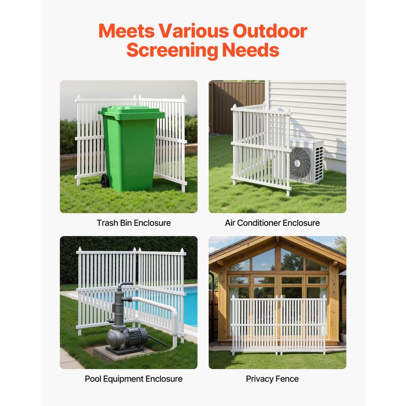 Outdoor Air Conditioner Privacy Fence with Ground Stakes, Vinyl Screen for Trash Cans & Pool Equipment-White image number 3