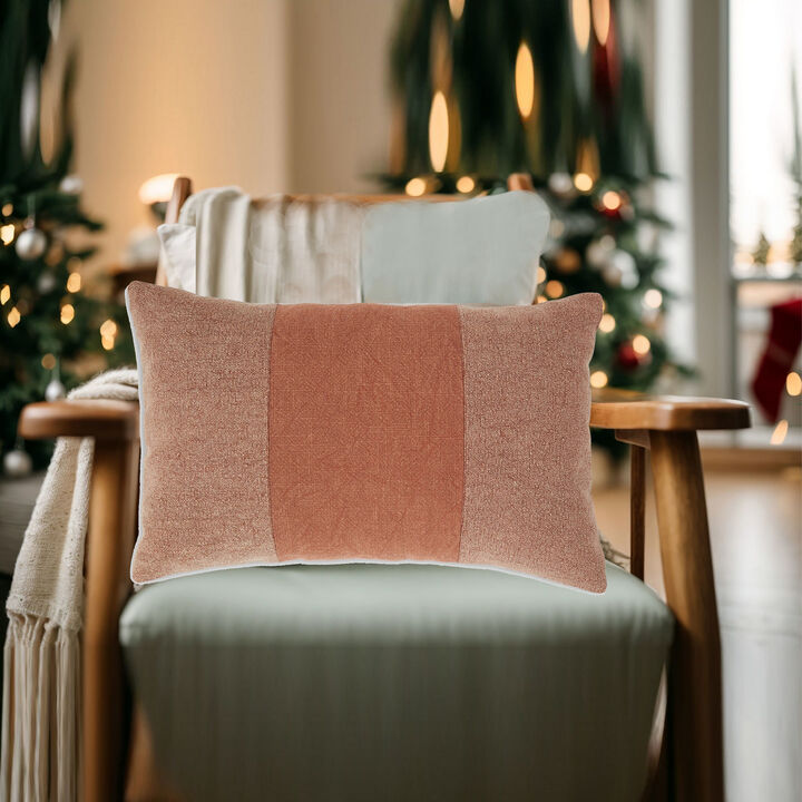 Ako Lumbar Pillow Set of 4, 14 x 22 Slim, Stonewashed Striped, Spice Pink - Benzara