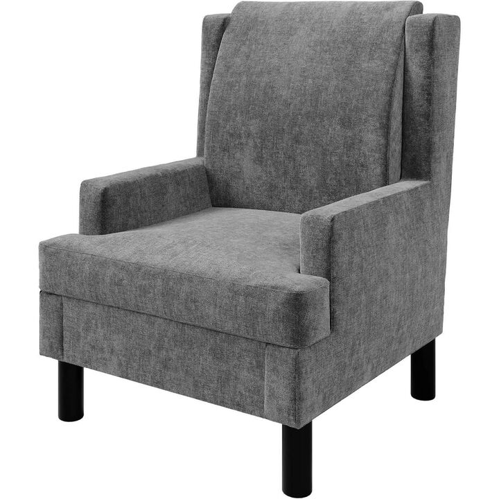 Upholstered Wingback Accent Chair, Modern Reading Armchair for Living Room, Bedroom, Grey