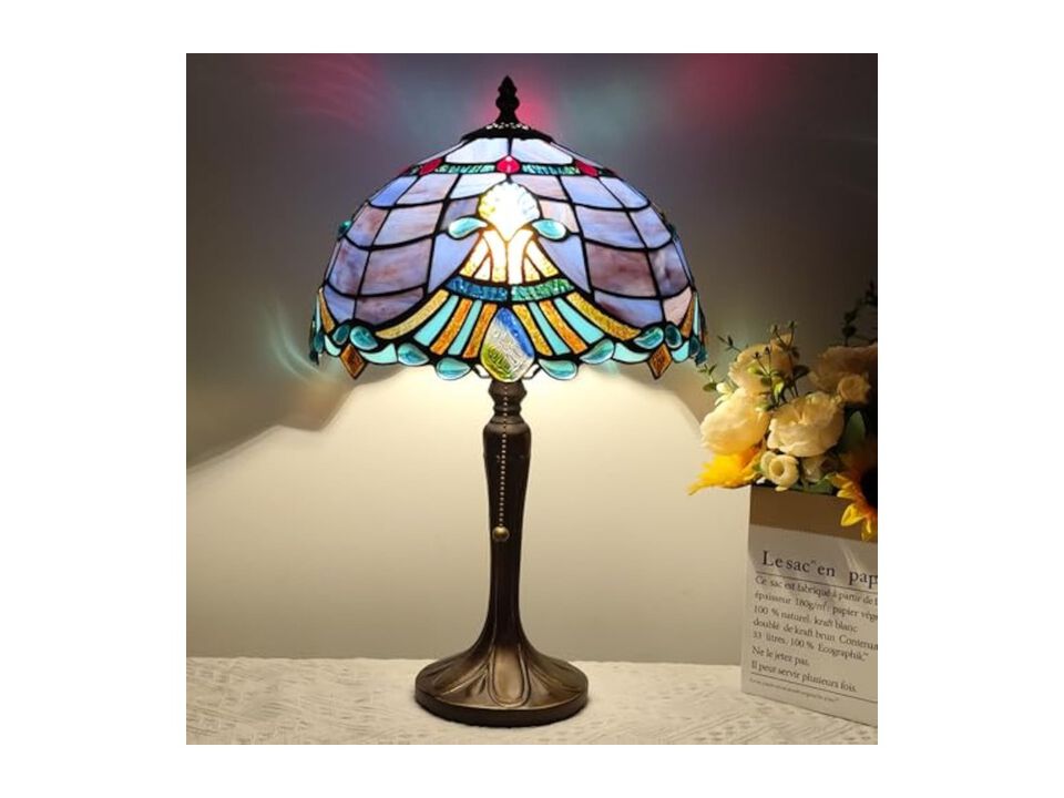 Tiffany Style Stained Glass Table Lamp For Living Room Bedroom Desk Purple