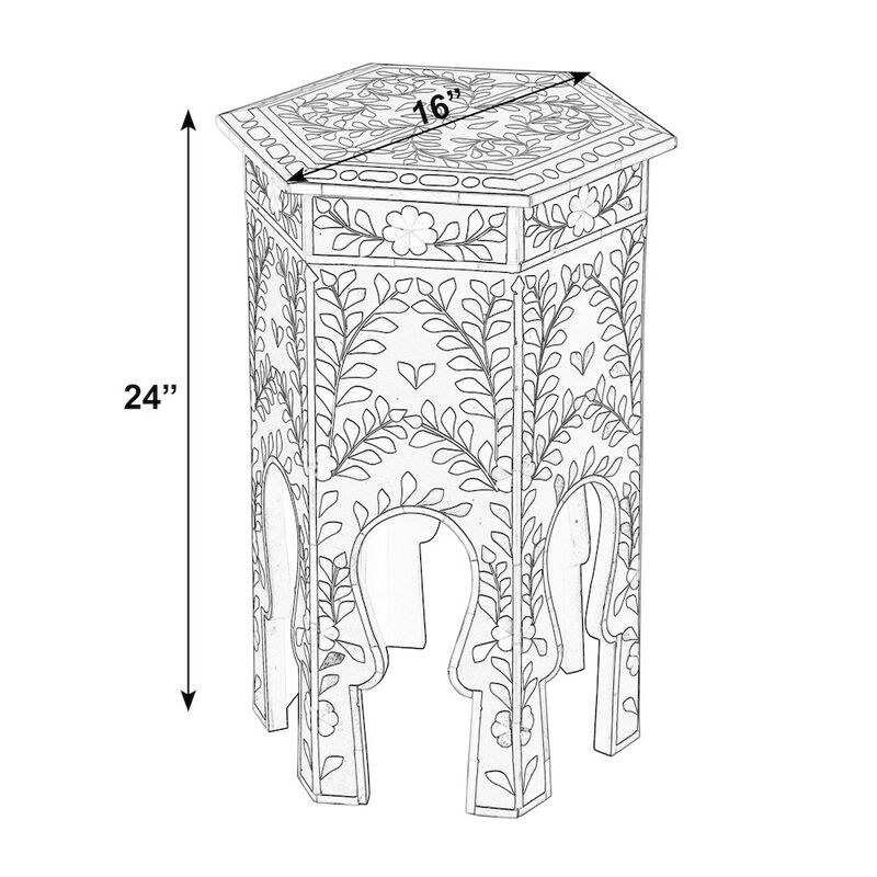 Butler Specialty Amaya 16 in. W Hexagon Bone Inlay Side Table, Black, White image number 2