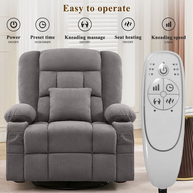 Clihome Kneading Massage Rocker Recliner Chair with 4-Point 3D Kneading Massage and Heat for Living Room with Rocking Function and 2 Cup Holders,USB Charge Port