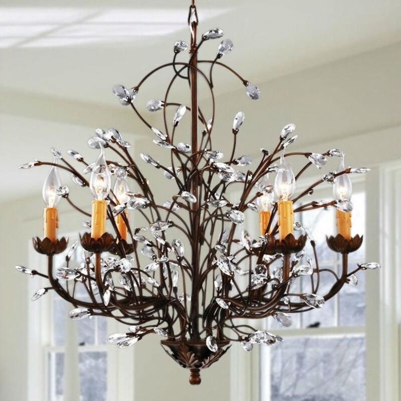 Hivvago Antique Bronze 6-light Crystal and Iron Chandelier