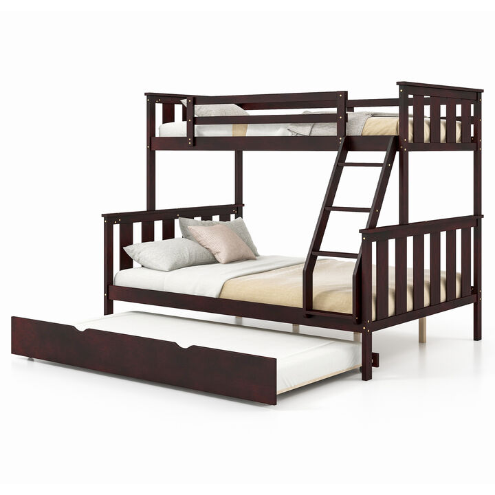 3-in-1 Twin Over Full Bunk Bed with Trundle and Ladder