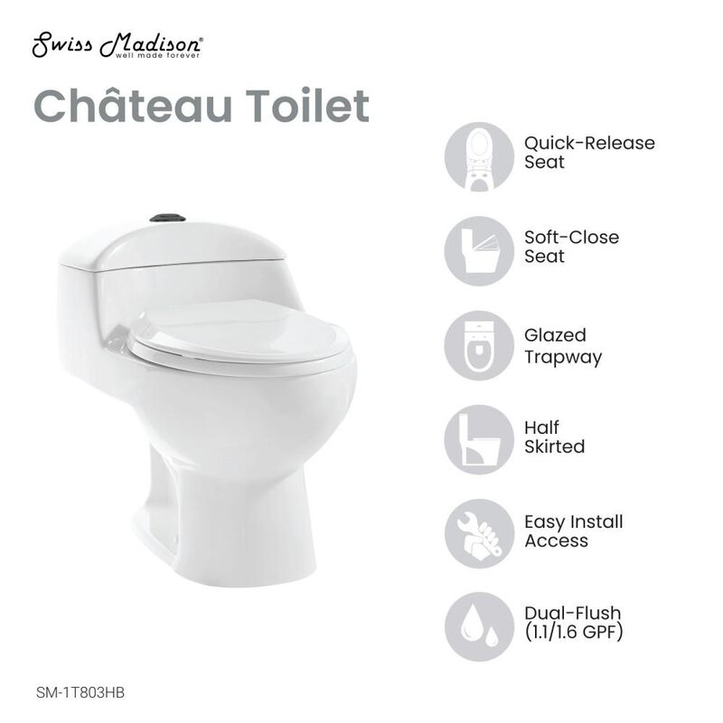 Swiss Madison Chateau One Piece Elongated Toilet Dual Flush, Black Hardware 1.1/1.6 gpf. image number 2