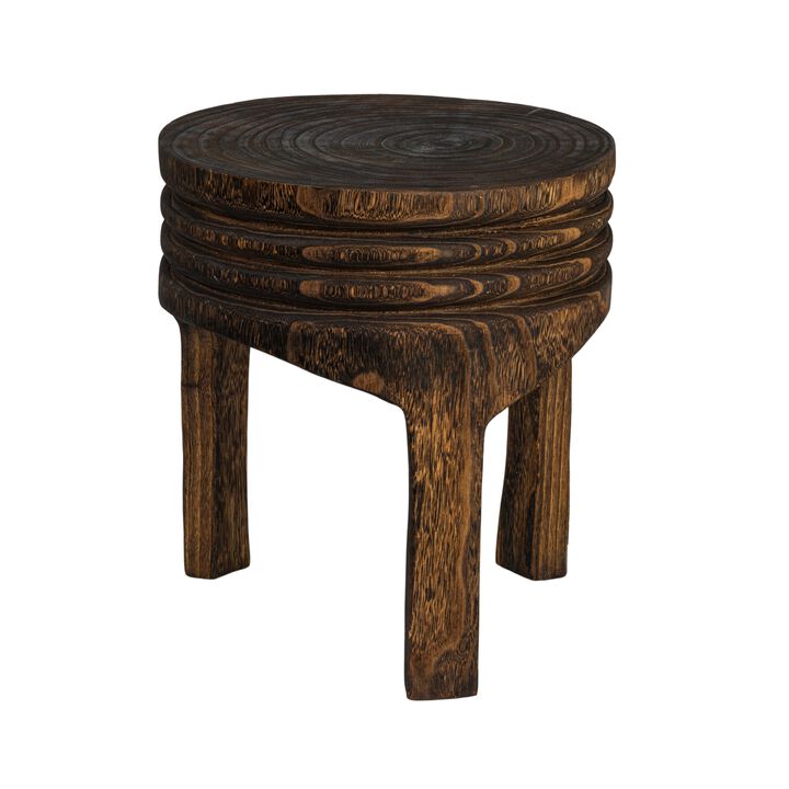 Paulownia Wood Carved Stool, Natural