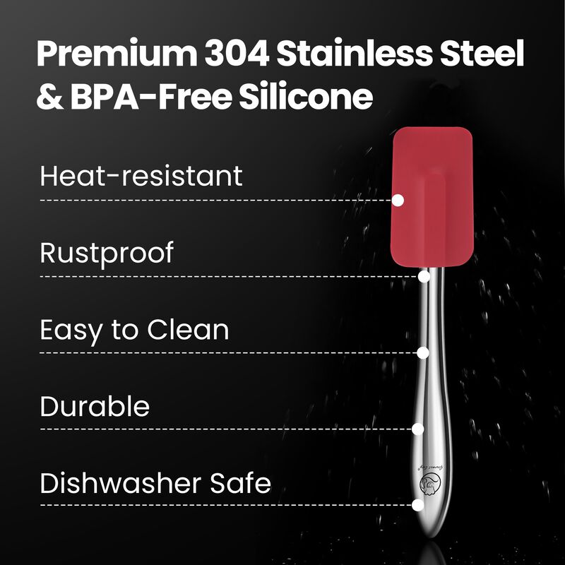 5pcs Silicone Spatula Set with Stainless Steel Handle, Spatulas for Cooking & Baking with Spoonula & Brush