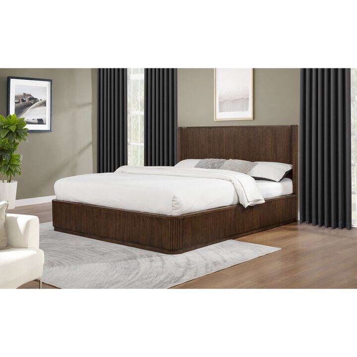 Best Master Furniture 89" Long Modern Fluted Platform Eastern King Bed Frame 47.5" High Headboard