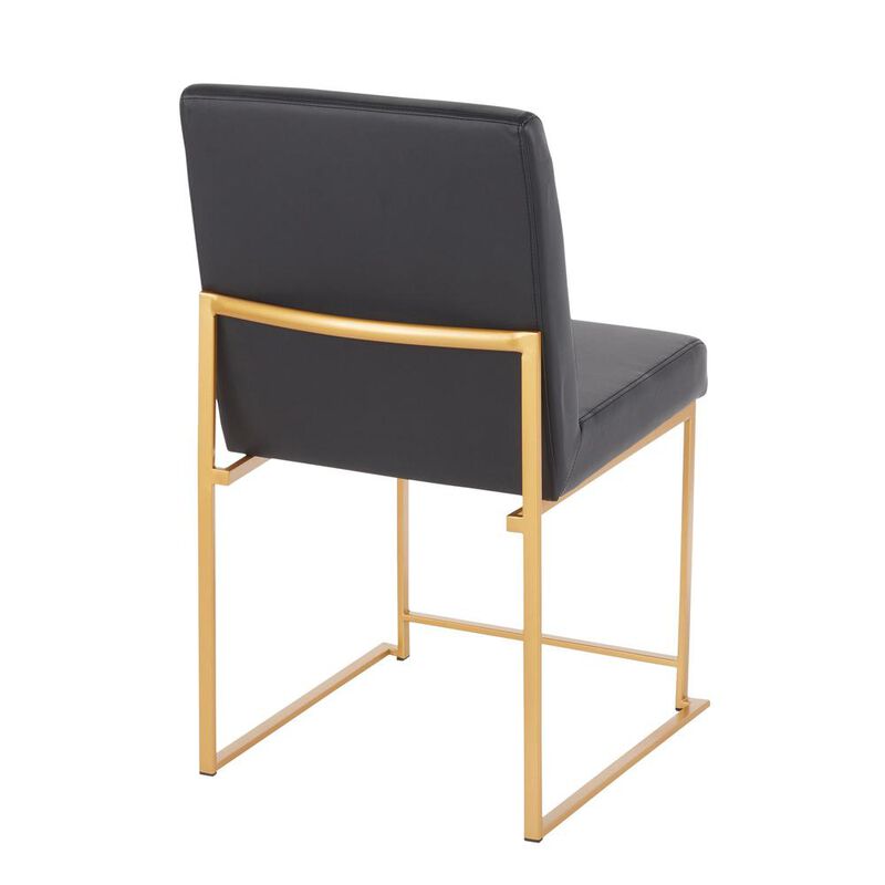 LumiSource Gold Metal, Black PU High Back Fuji Dining Chair - Set of 2