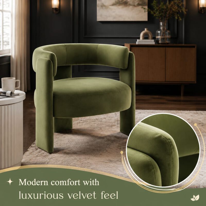 GOODSILO Mid-Century Modern Velvet Accent Chair Comfy Upholstered Single Sofa Armchair for Living Room, Bedroom, Office, and Reading image number 4