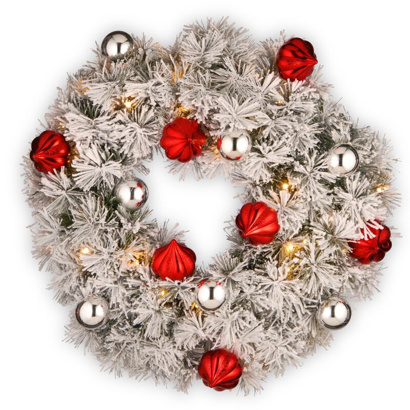 Pre-Lit Snowy Bristle Pine Christmas Wreath  24-Inch  Warm White LED Lights image number 5